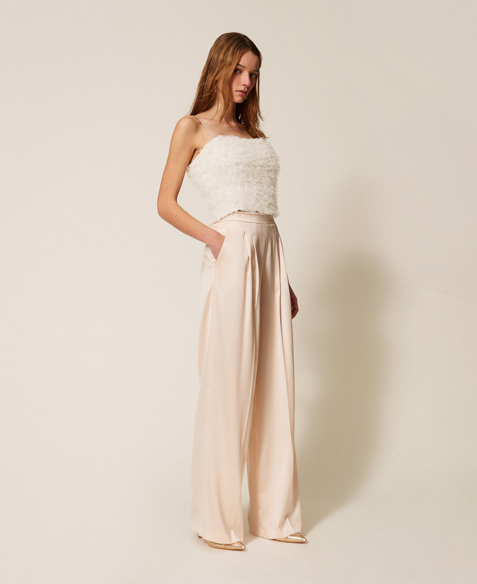 Wide satin trousers "Parchment" Beige Woman 261TP2391_07222_02