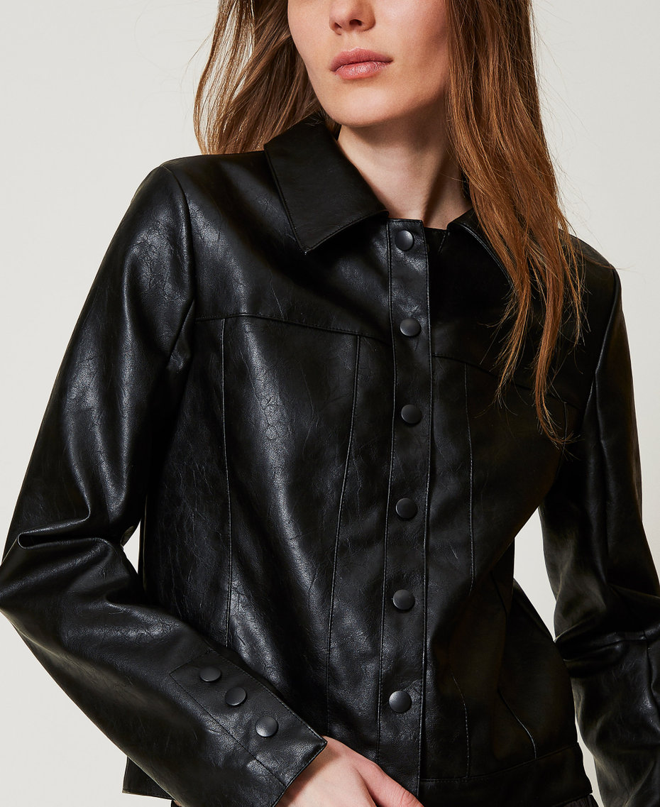 Faux cracked leather jacket Black Woman 251LL21AA_00006_04