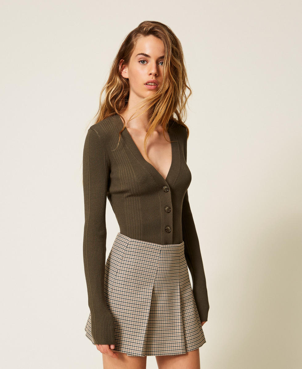Fitted rib knit cardigan Green Olive Woman 252LI3EAA_12655_02