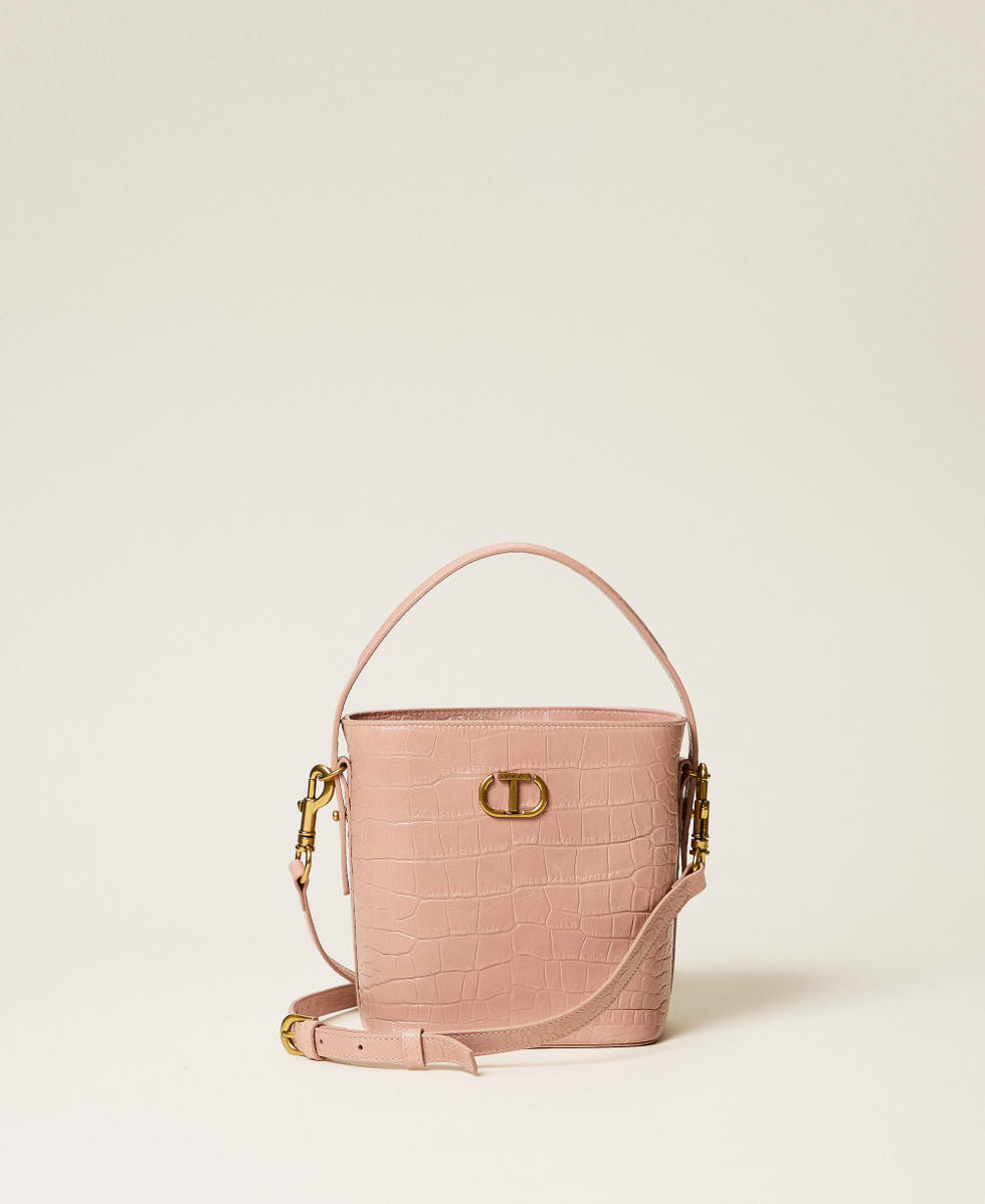 Sac seau en cuir imprim&eacute; croco Rose Parisienne Femme 252TD8257_00714_01