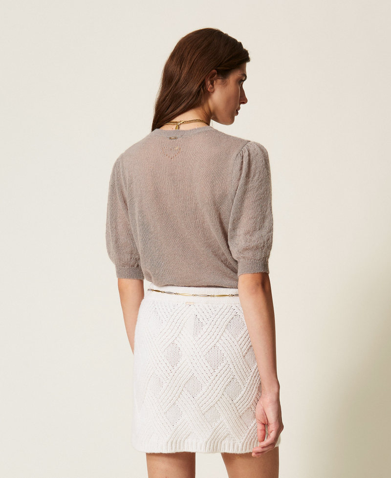 Jupe courte en maille avec tressages Blanc Neige Femme 262TT3352_00282_03
