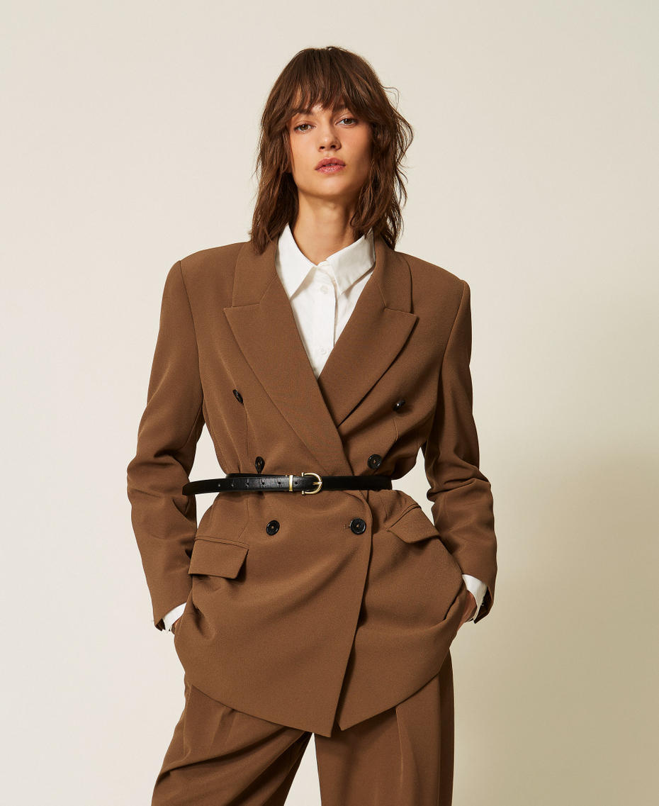 Chaqueta blazer de cady con cintur&oacute;n Teak Mujer 262LI2DQQ_13661_01