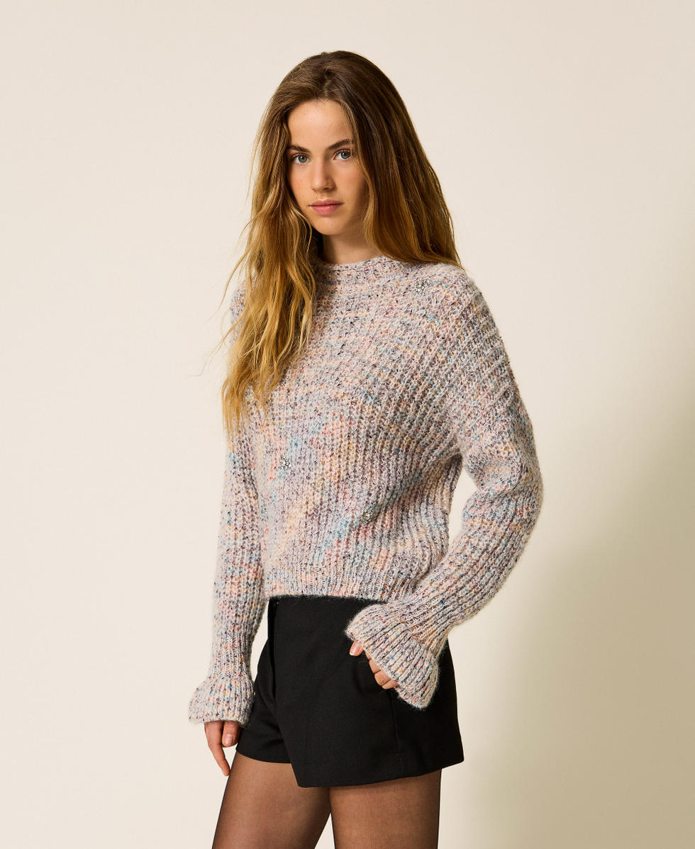 Bunter Pullover mit Volants Tweed Multicolor Frau 252AP3062_12702_01