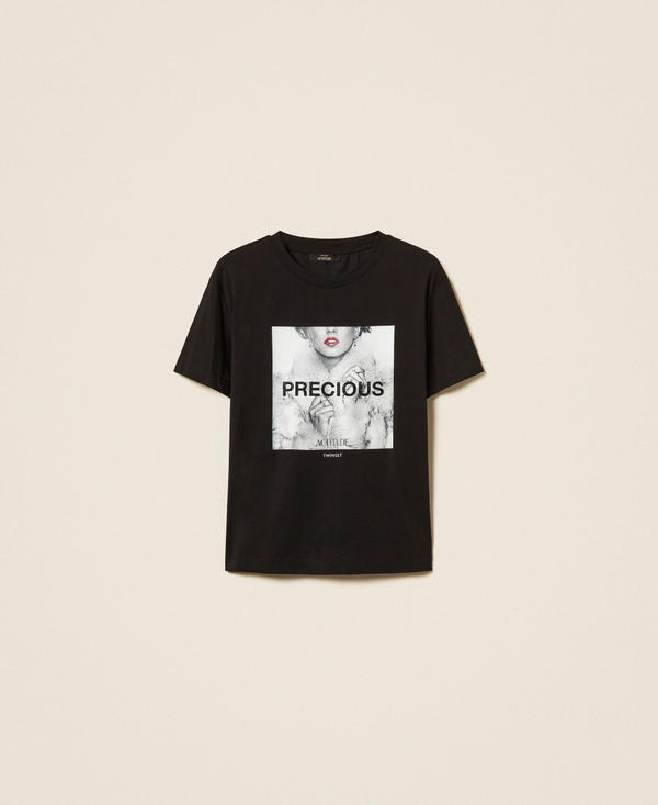 Camiseta con estampado y strass