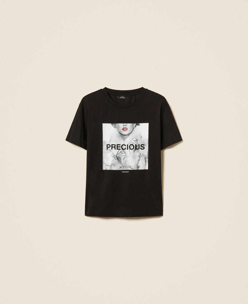 T-shirt avec imprim&eacute; et strass Noir Femme 262AP2510_00006_S0