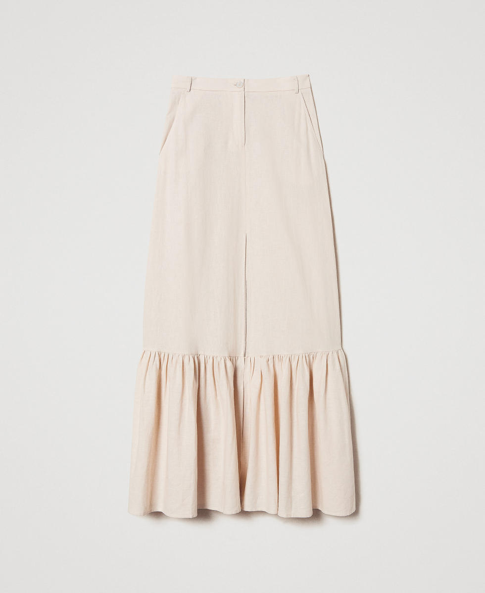 Falda larga de mezcla de lino Almond Beige Mujer 251LM2QEE_12363_S0