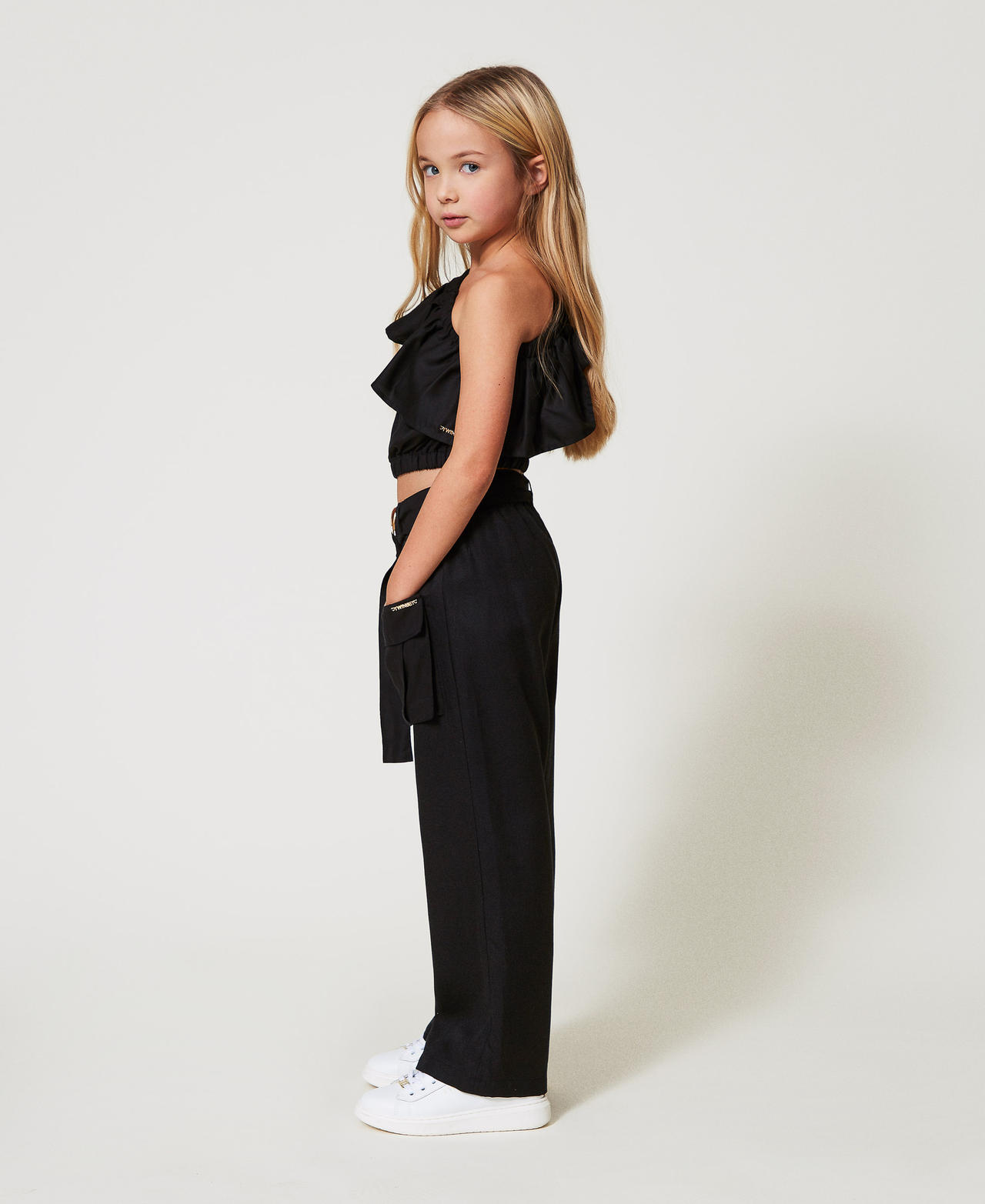 Trousers with utility pockets and belt Black Girl 251GJ2462_00006_02