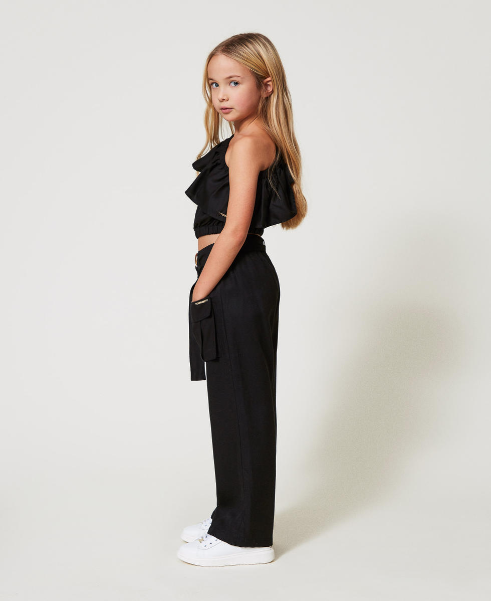 Pantaloni con tasche utility e cintura Nero Bambina 251GJ2462_00006_02