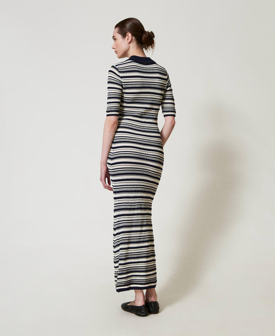 Long two-tone knit dress Two-tone Snow/Blue Night Woman 251TP3190_12261_04