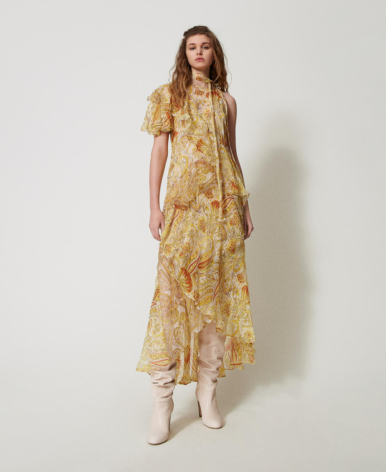 'Salina' long crepon dress with print Passion Fruit Mix Paisley Print Woman 251TS2182_12587_01