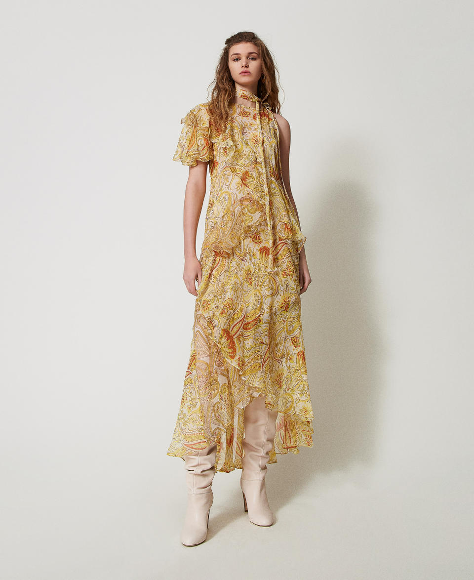 'Salina' long crepon dress with print Passion Fruit Mix Paisley Print Woman 251TS2182_12587_01