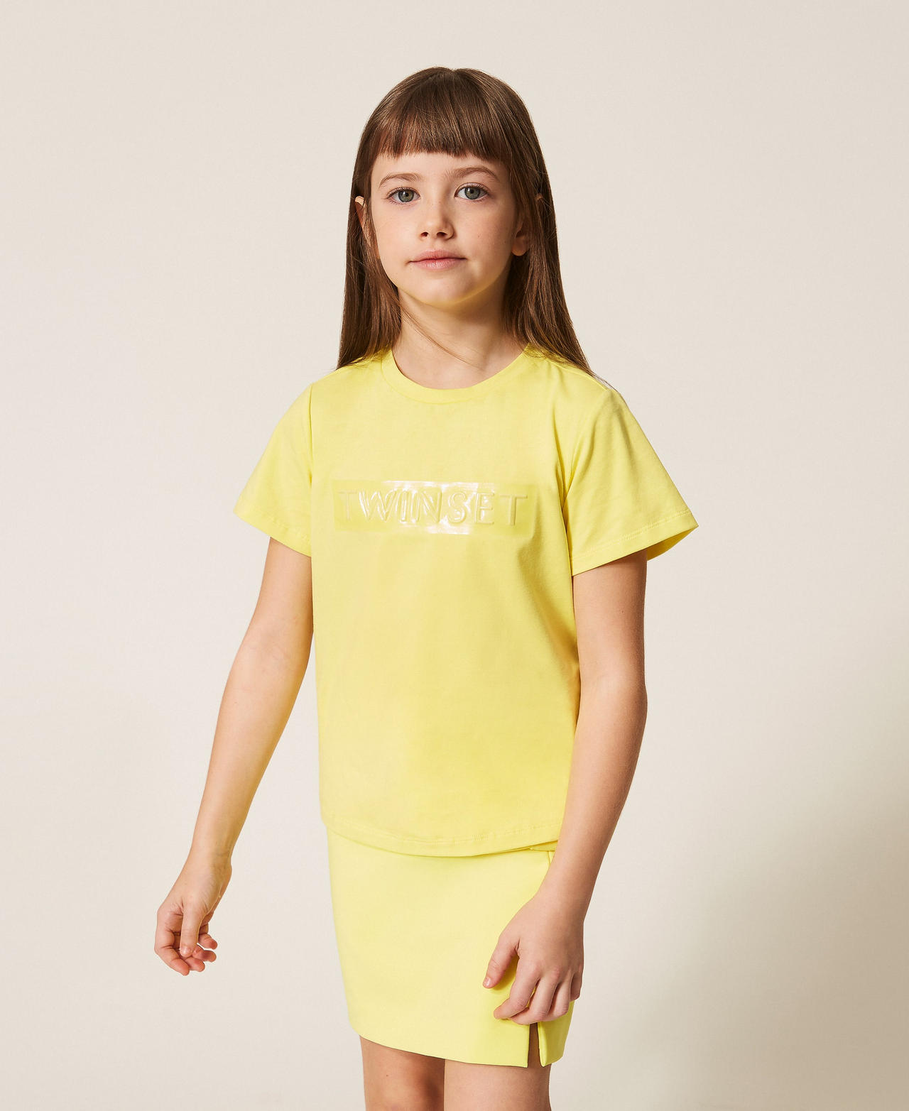 Twinset Girls Limelight Yellow Regular T-Shirt With Glossy Print