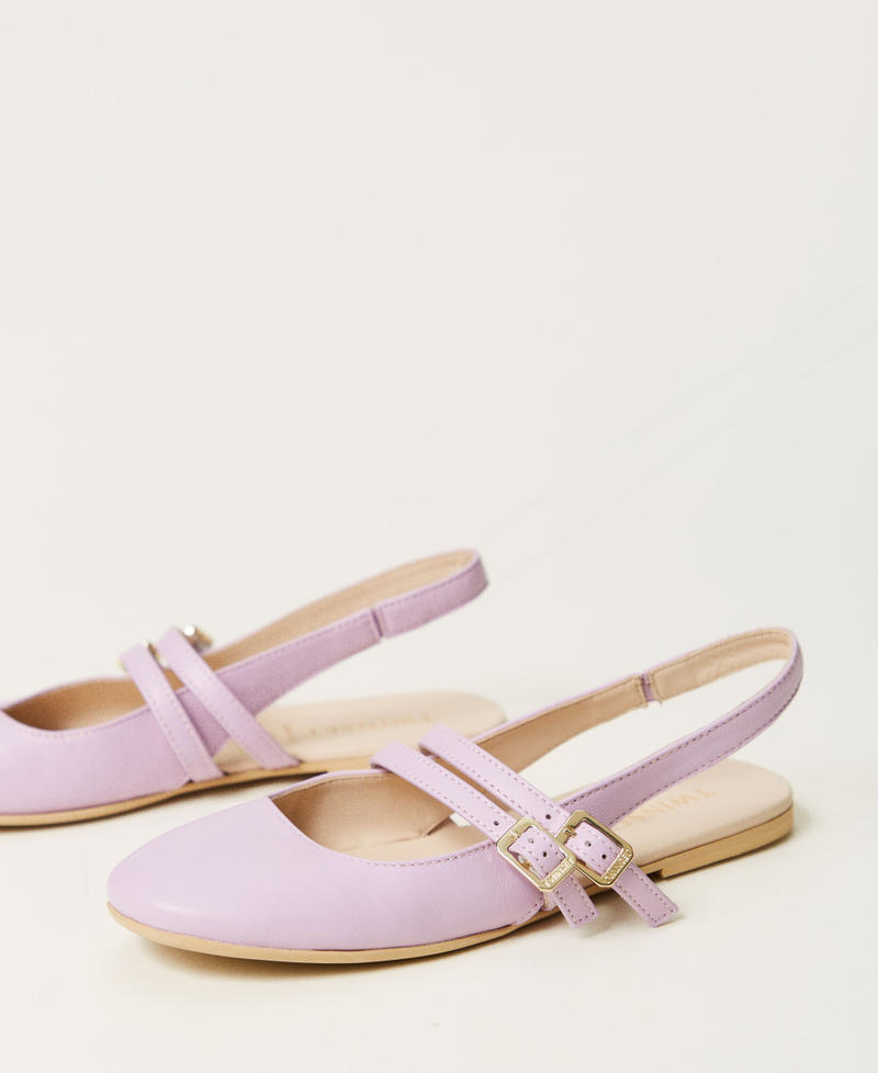 Slingback-Ballerina aus Leder Pastel Violet Mädchen 251GCJ028_11862_02