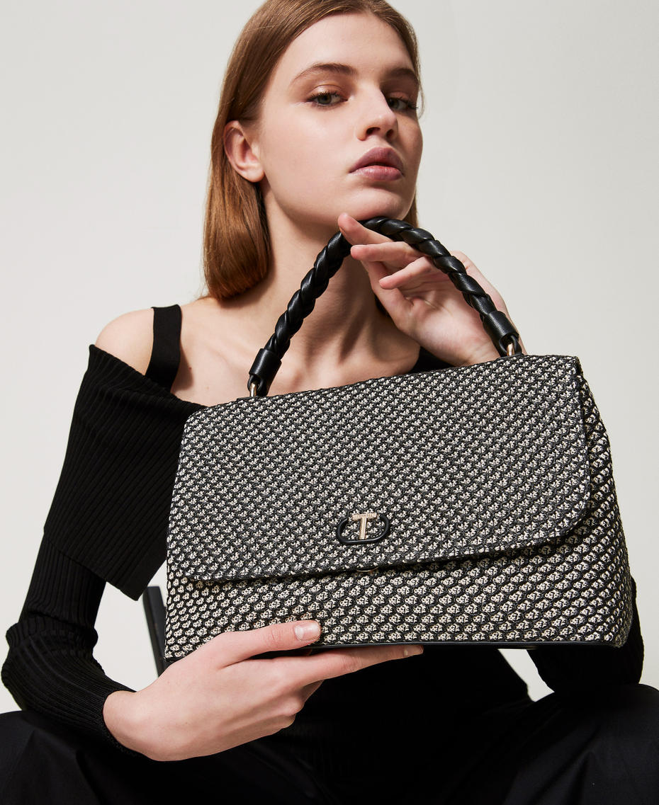 Top-handle bag in mesh-effect canvas Black Woman 251TD8322_00006_0T