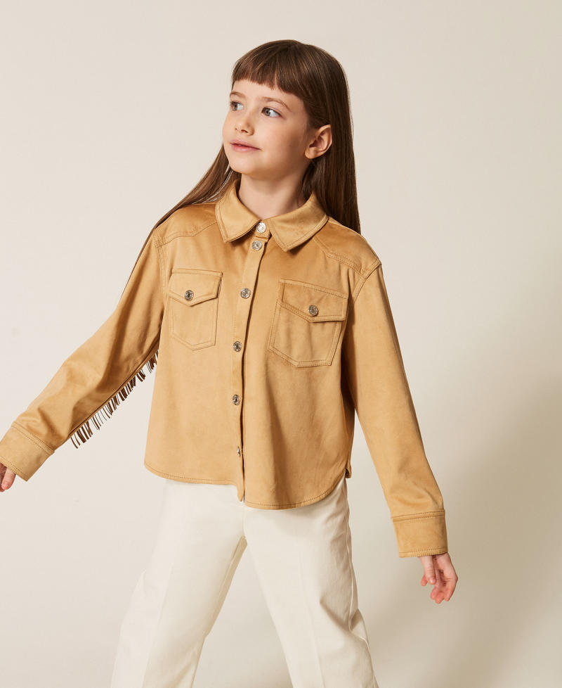 Suede jacket with fringes Safari Beige Girl 261GJ2140_13191_01