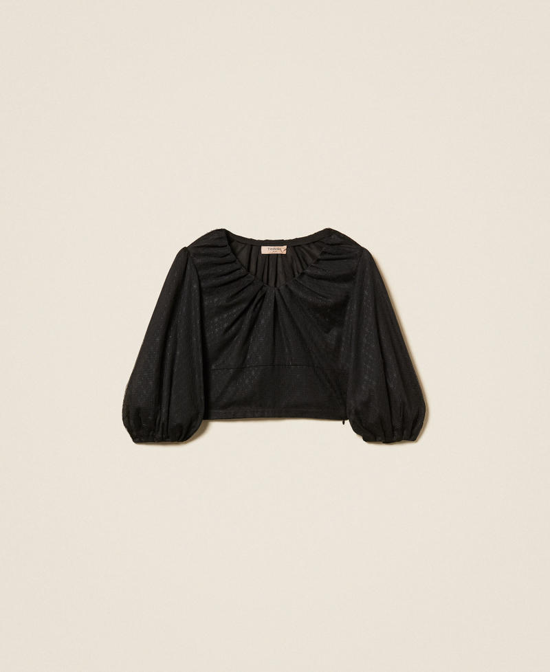 Blusa in tulle floreale Nero Donna 261TT2401_00006_S0