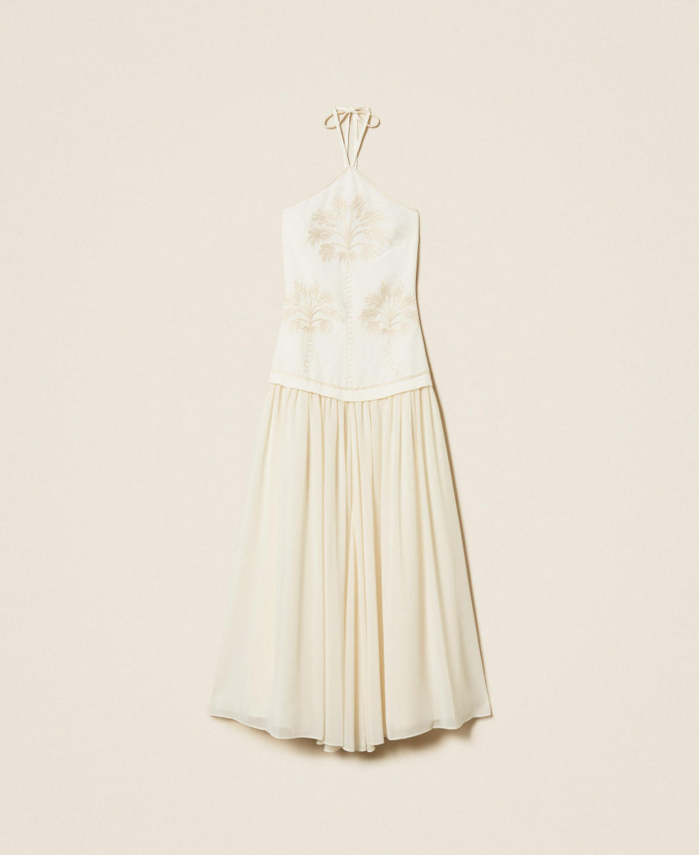 Long linen blend and georgette dress