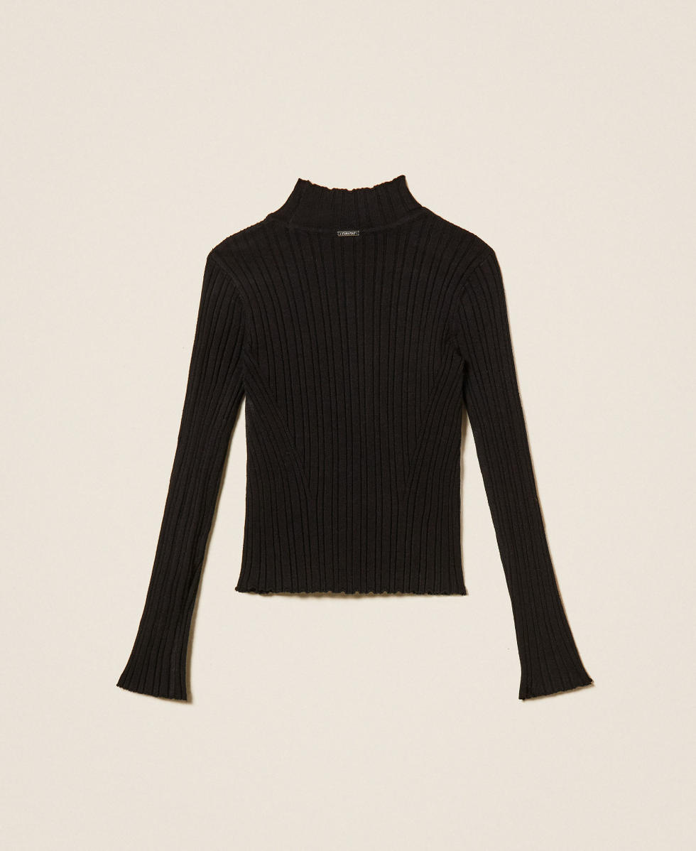 Pull col montant c&ocirc;tel&eacute; Noir Fille 262GJ3011_00006_S1