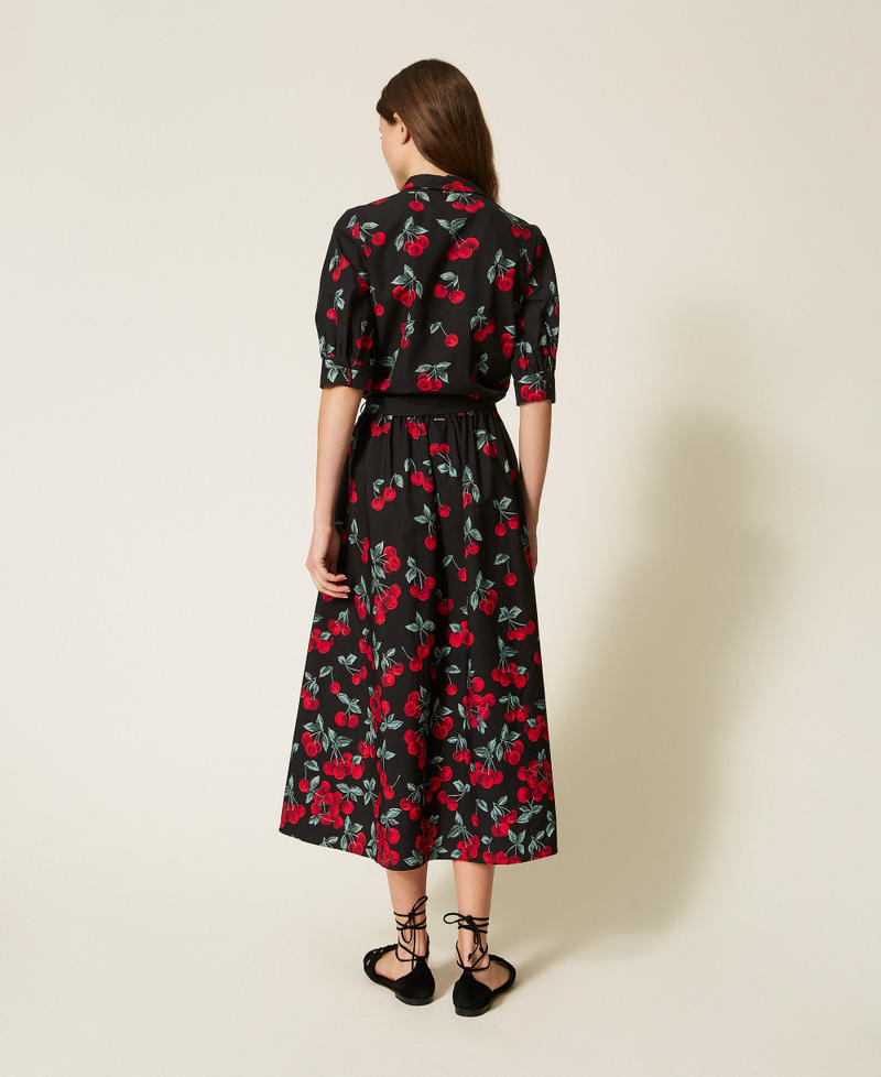 Long poplin skirt with cherry print Black/Red Cherries Degrad&egrave; Woman 261TT2594_13502_03