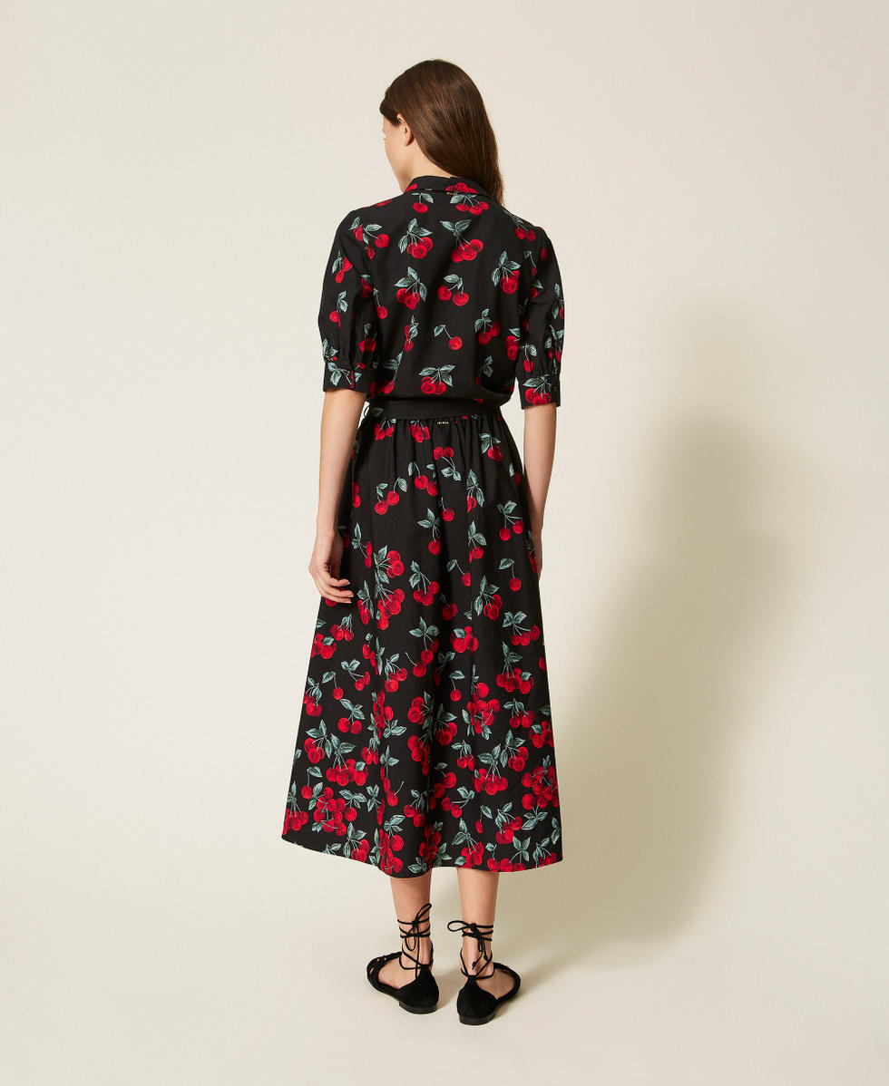 Jupe longue en popeline avec imprim&eacute; cerises Cherries D&eacute;grad&eacute; Noir/Rouge Femme 261TT2594_13502_03