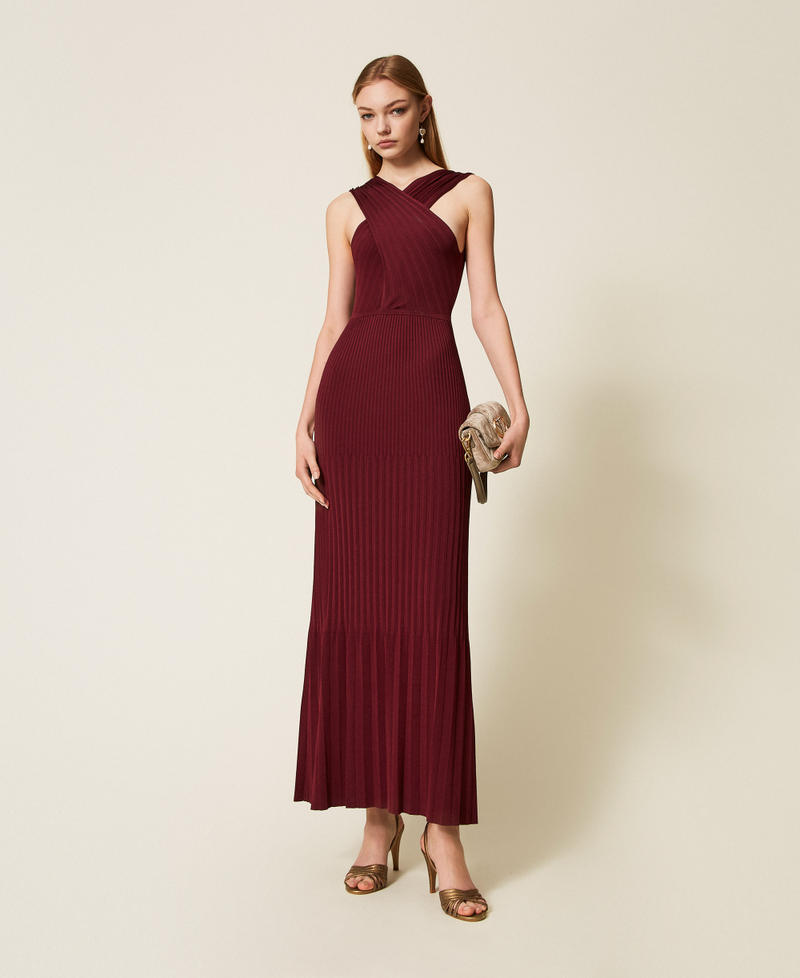 Long crossover knit dress Light Winetasting Woman 252TP3160_12367_01