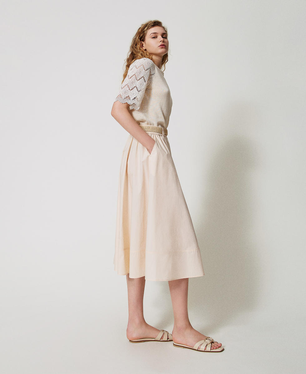 Midi skirt in poplin with belt Woman, Pink | TWINSET Milano