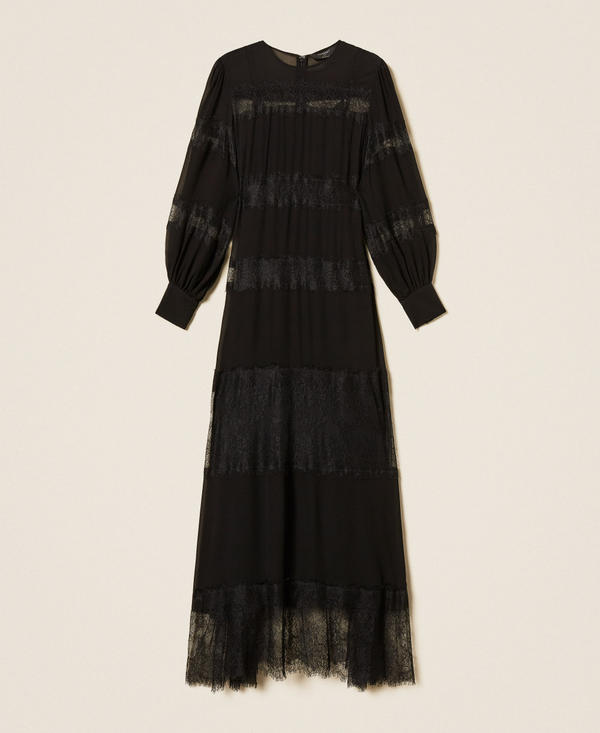 Maxikleid aus Georgette und Spitze