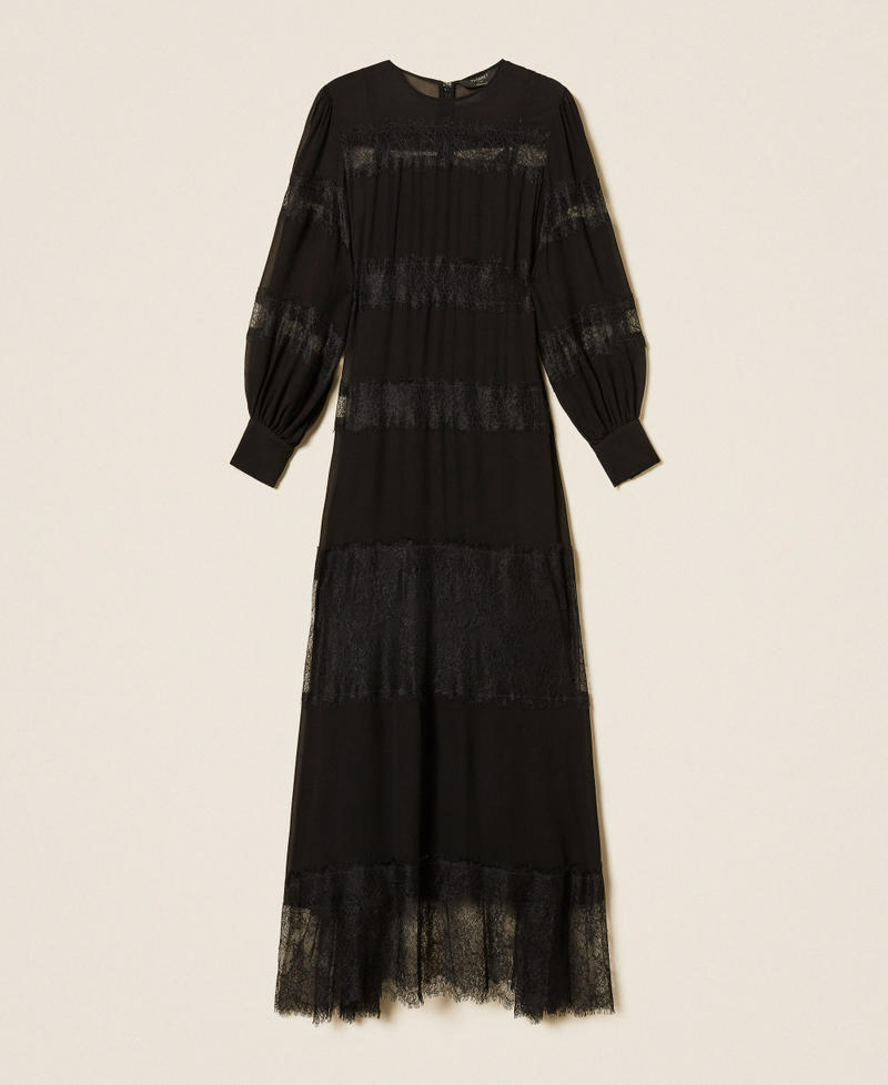 Maxikleid aus Georgette und Spitze Schwarz Frau 262TT2630_00006_S0