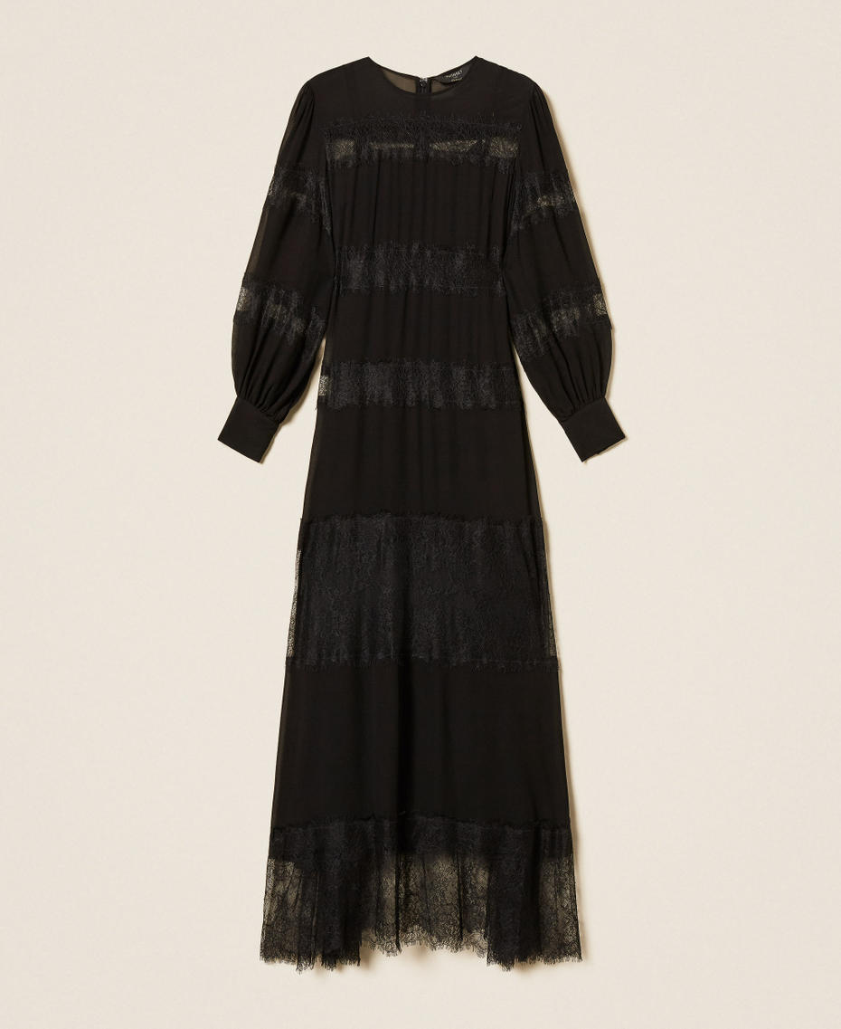 Maxikleid aus Georgette und Spitze Schwarz Frau 262TT2630_00006_S0