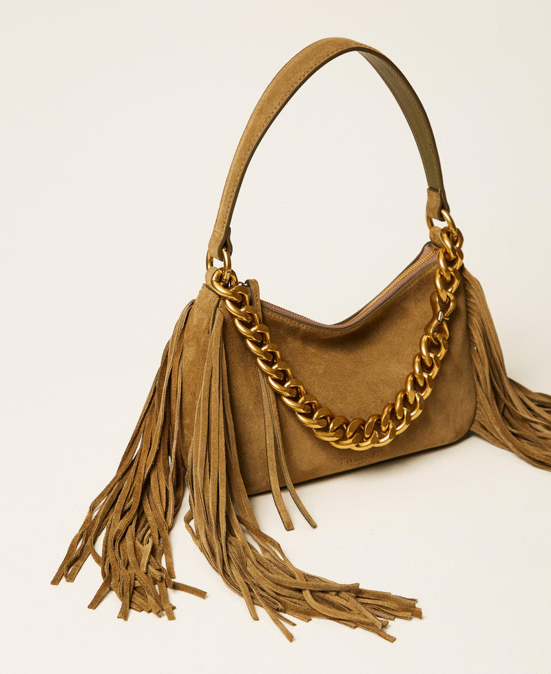 Medium Liliane suede bag with fringes Olive Drab Woman 262TB7205_13802_02
