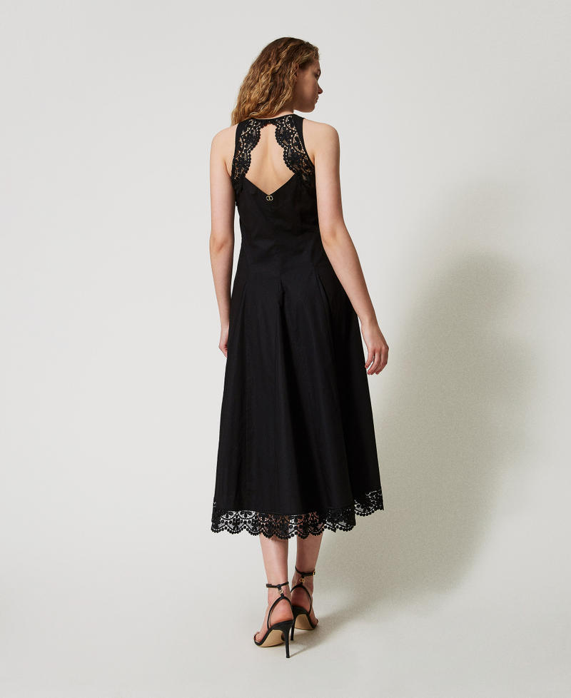 Long poplin dress with lace Black Woman 251TT2090_00006_03