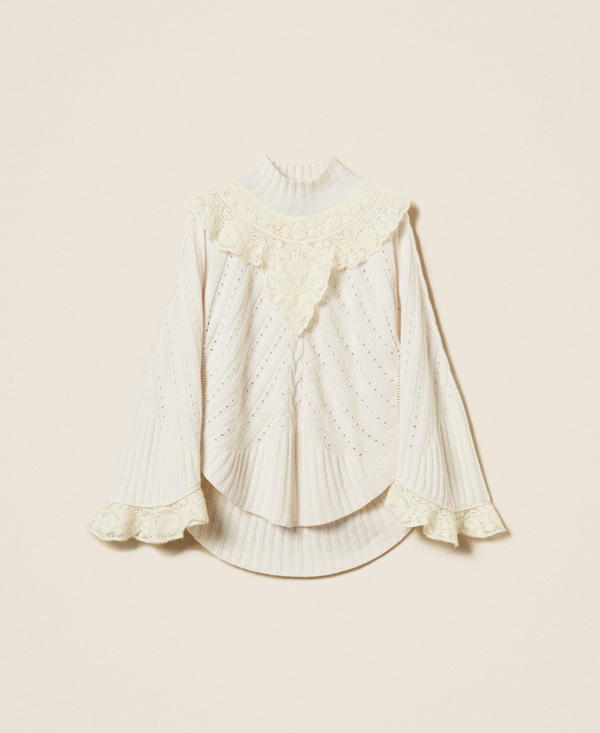 Wool blend maxi jumper with crochet detail