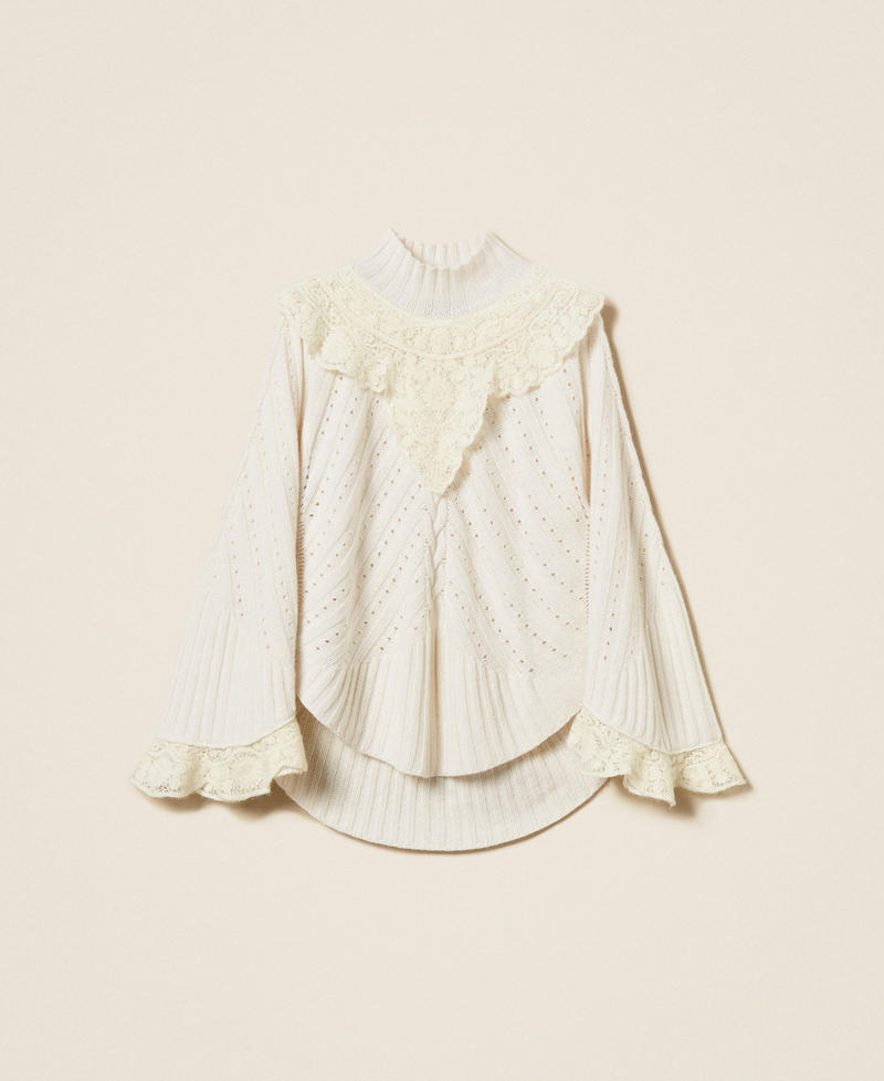 Wool blend maxi jumper with crochet detail White Snow Woman 252TS3353_00282_S0