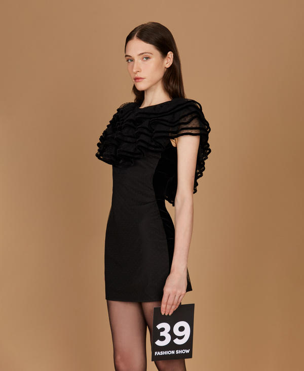 Plumetis tulle short dress with ruffle