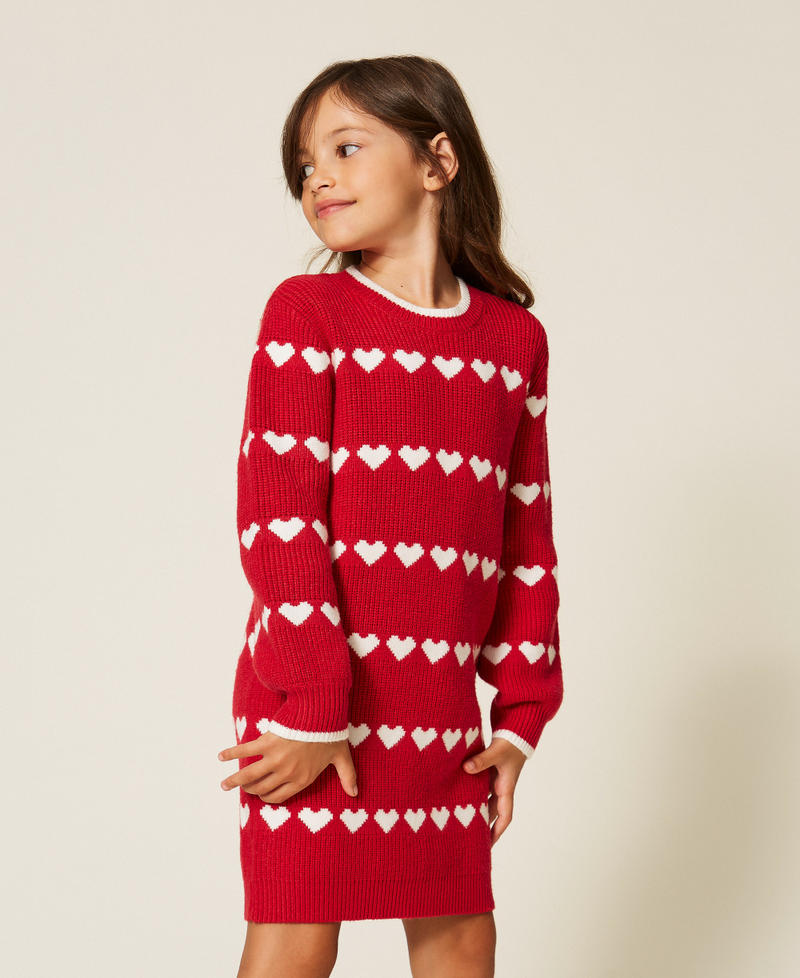 Kurzes Babykleid mit Jacquardherzen "Magentarot" / "Schneewei&szlig;" M&auml;dchen 262GB3031_13793_02