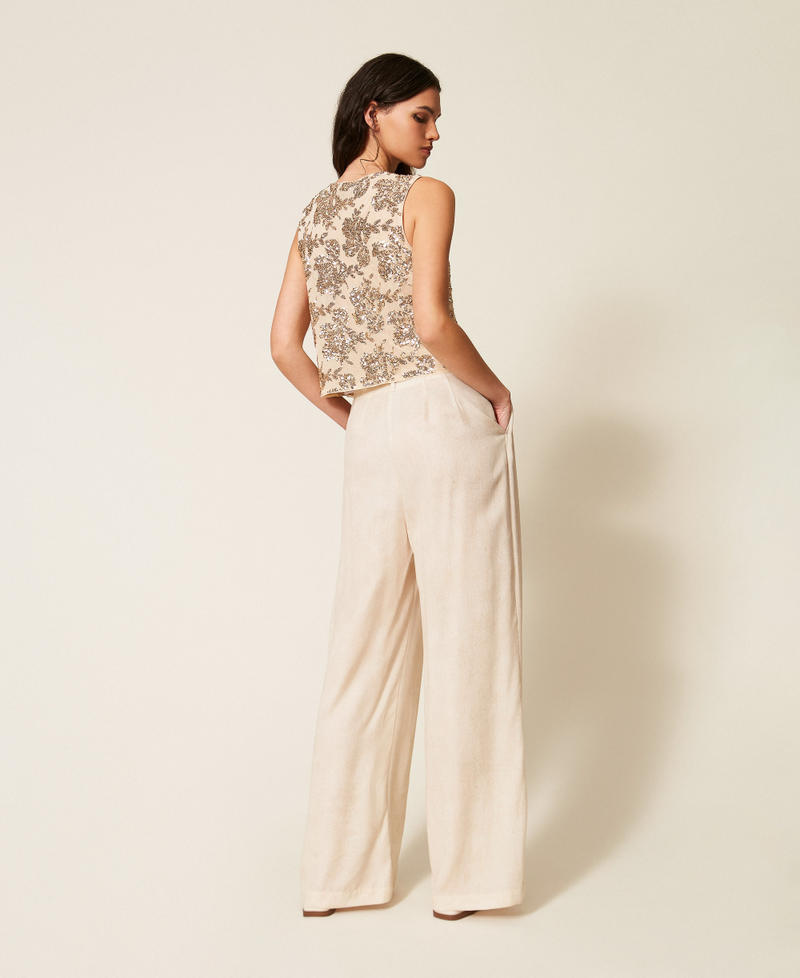 Брюки палаццо с принтом Жженый Выцветший Печатный Бежевый "Сафари" женщина 261AT2132_13461_03