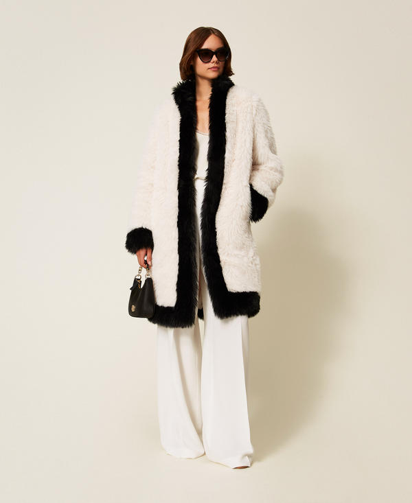 Two-tone faux fur coat