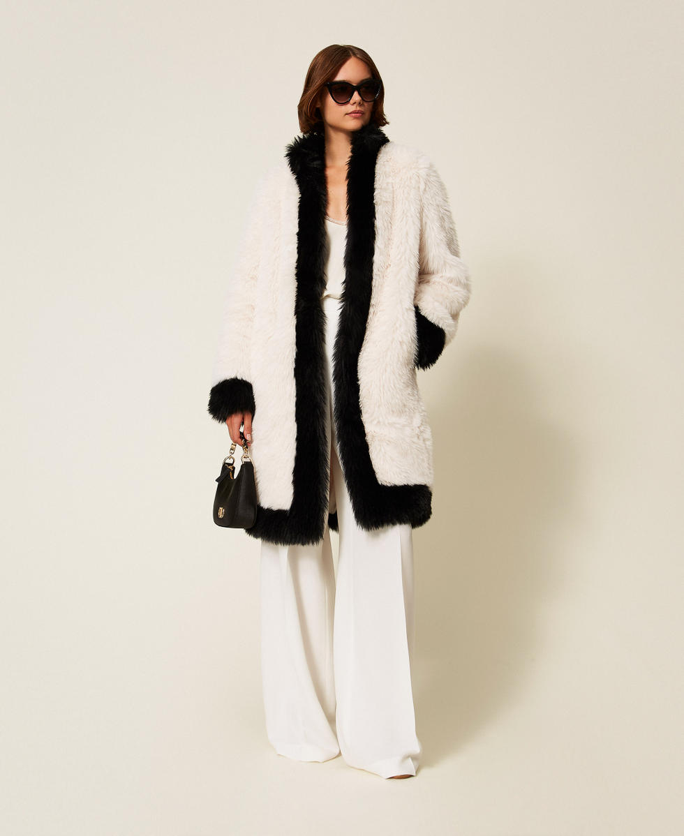 Two-tone faux fur coat