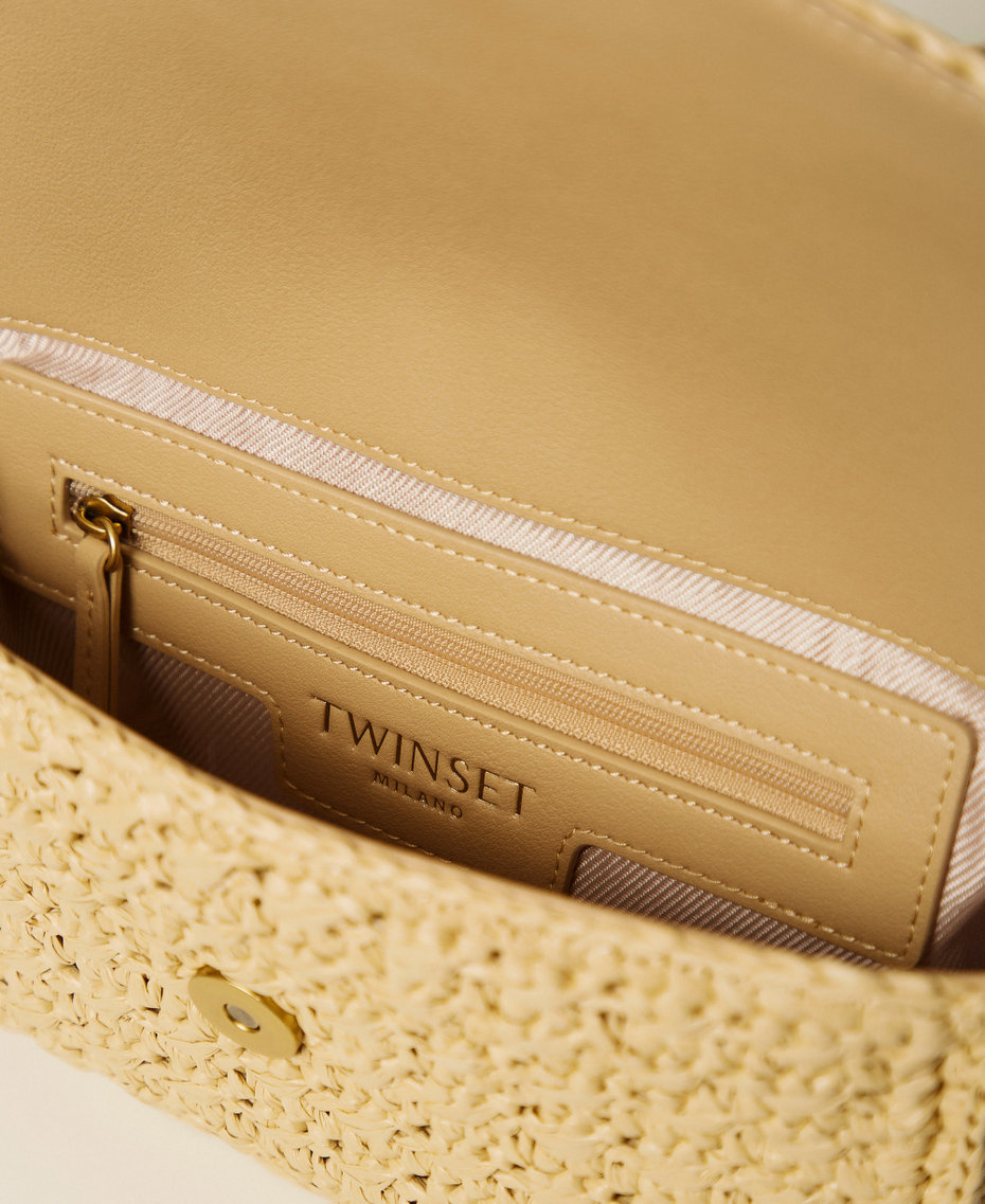 Raffia shoulder bag with logo buckle Straw Woman 261TB7390_00193_04