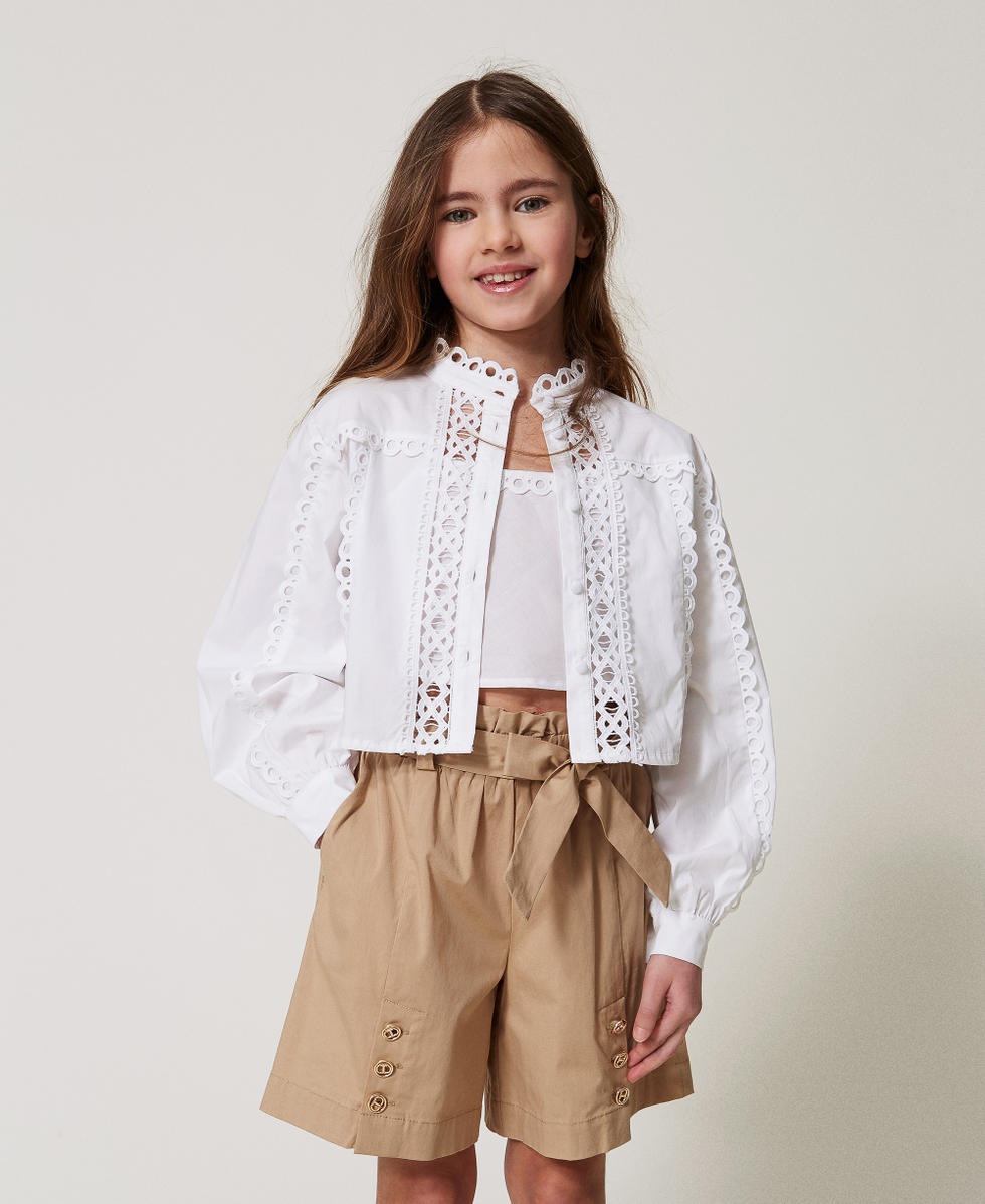 Chemise en popeline avec broderie incrust&eacute;e Blanc "Ice" Fille 251GJ2411_00808_01