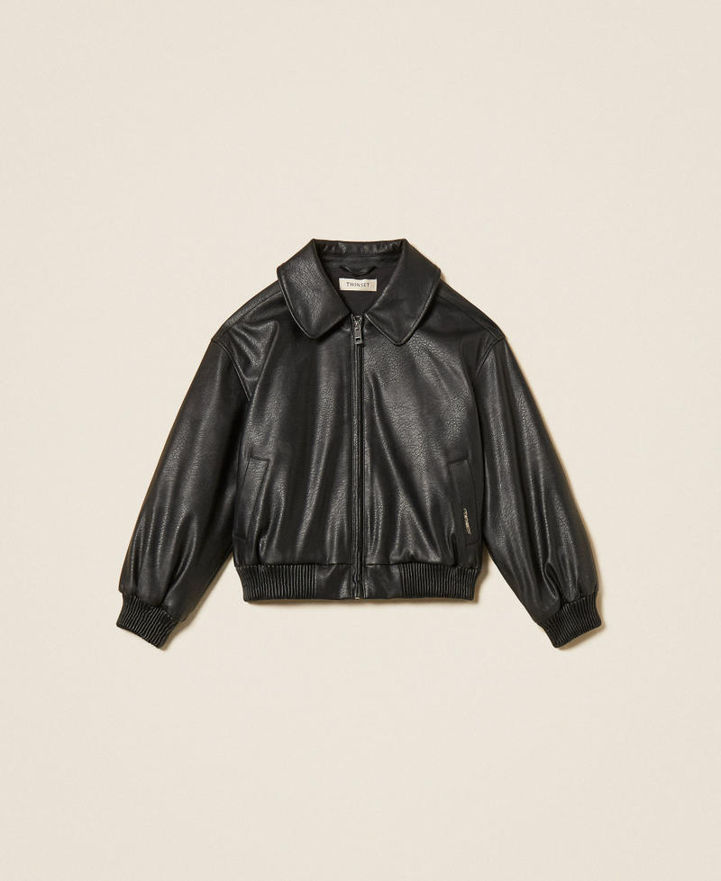 Leather-like bomber jacket with collar Black Girl 262GJ2010_00006_S0