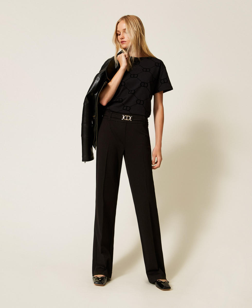 Flared trousers with Oval T buckle