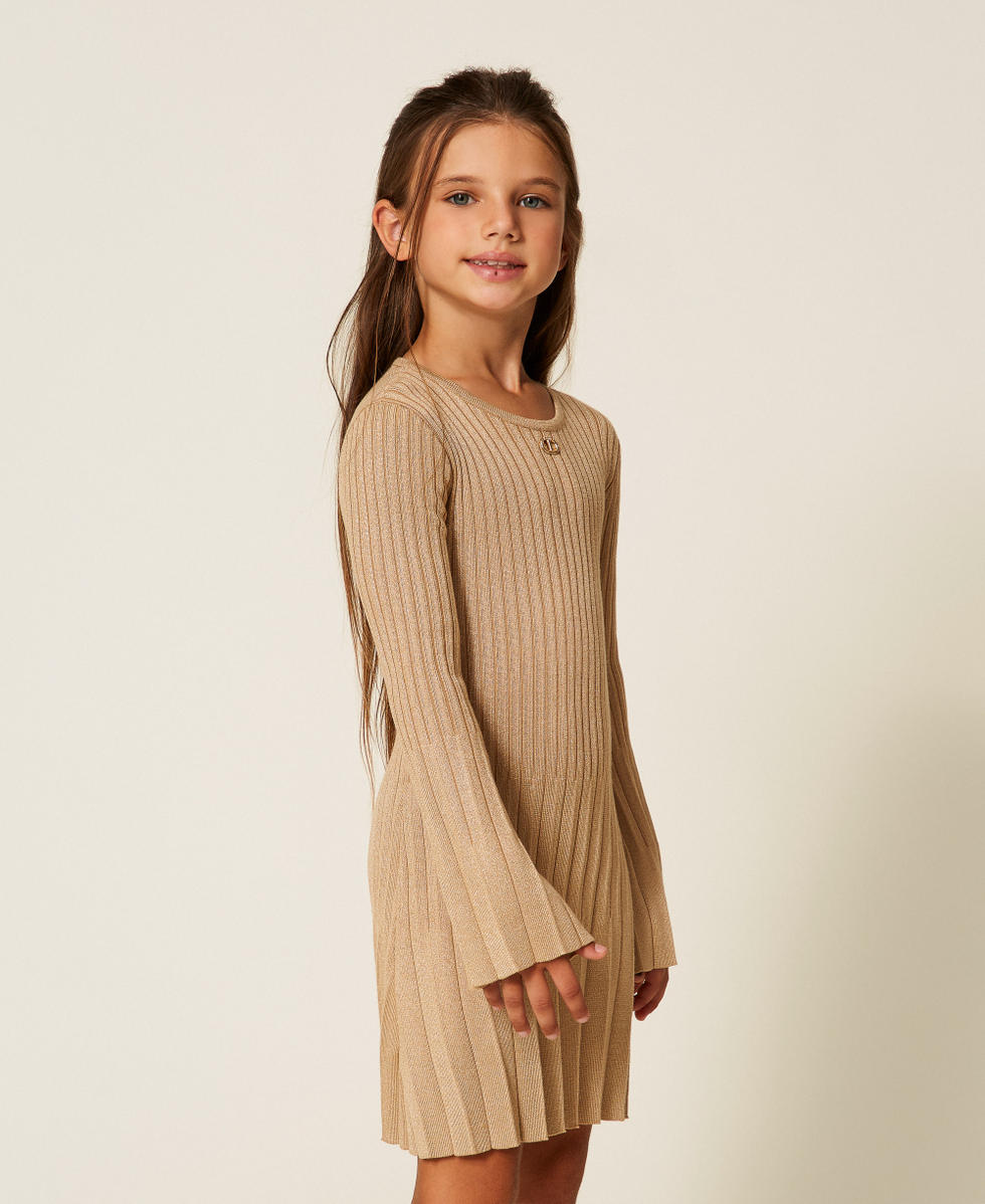 Kurzes Strickkleid mit Plissee und Lurex Gold Pleats M&auml;dchen 252GJ3110_12736_02