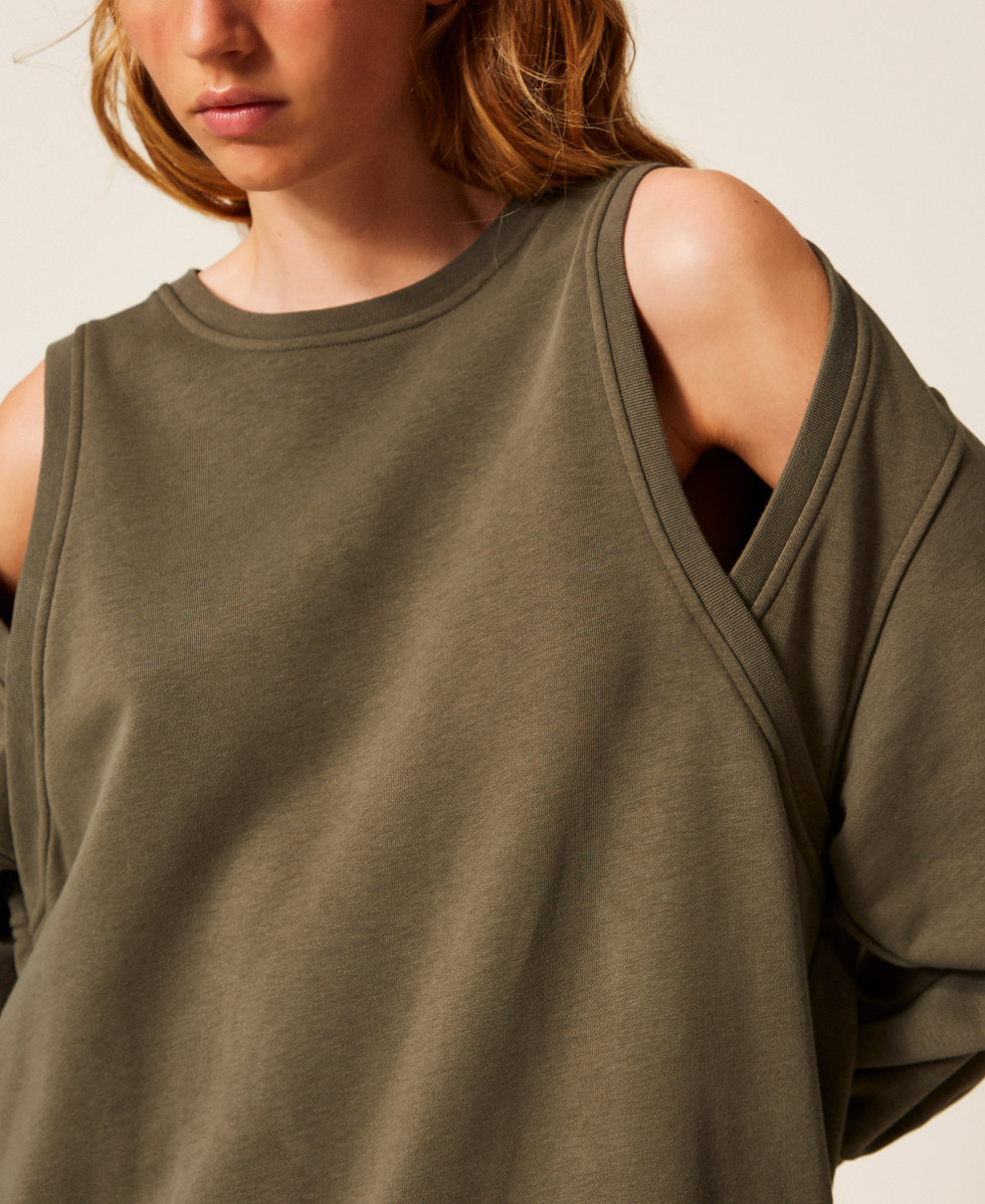 Abito lungo in felpa e taffet&agrave; Green Olive Donna 252LI2GEE_12655_04