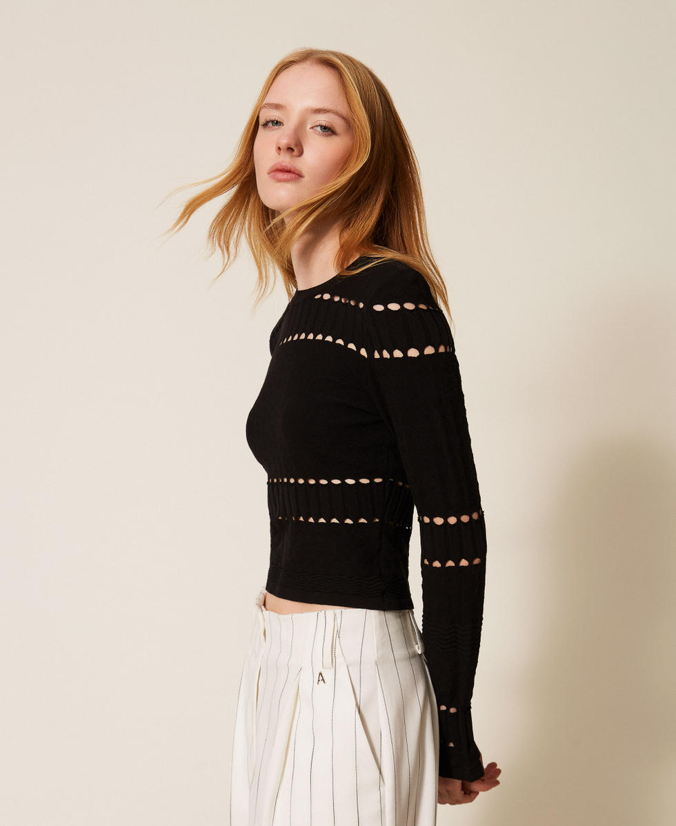 Fitted jumper with openwork Black Woman 261AP3081_00006_02