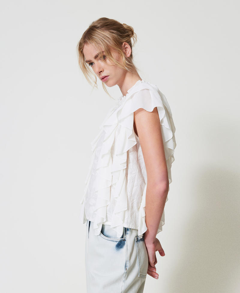 Muslin blouse with ruffles and embroidery Sugar White Woman 251AP2490_00632_01