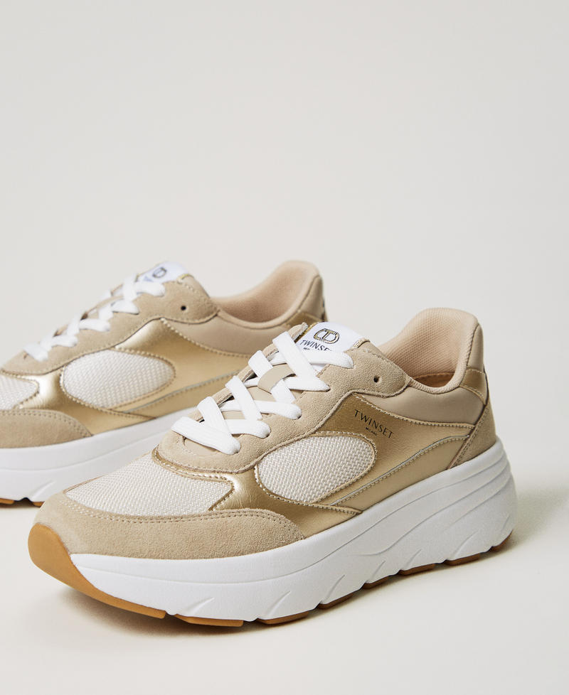Sneaker im Laufschuhstil aus Leder Gelbgold Frau 251TCP02E_10366_02