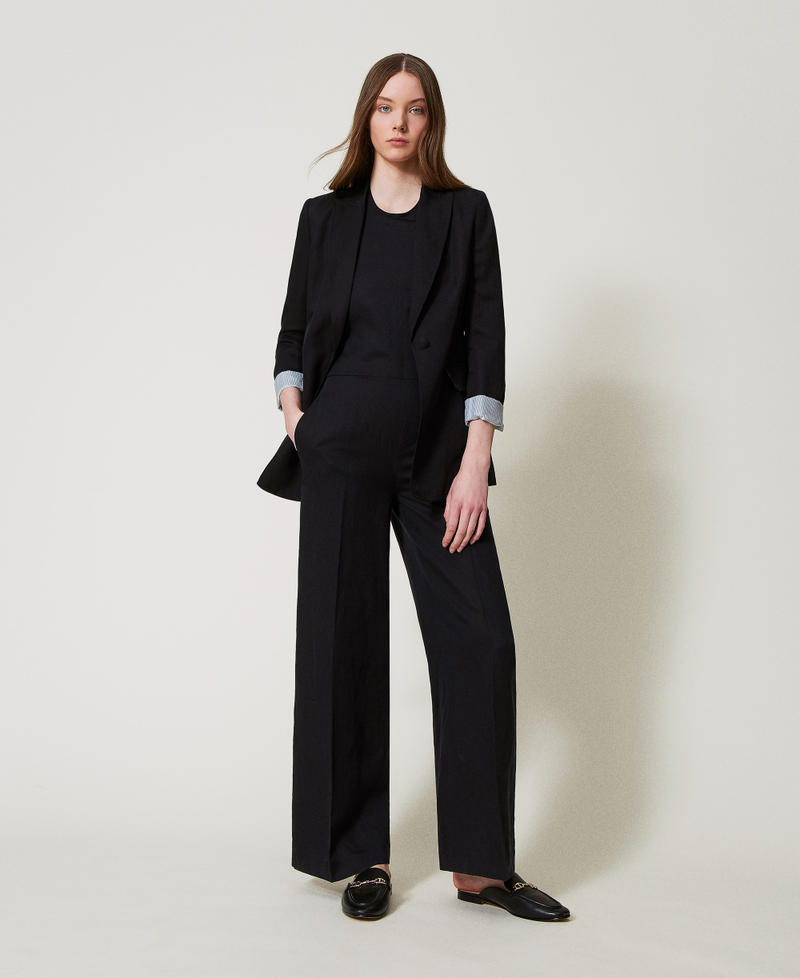 Long linen blend jumpsuit Black Woman 251TE2142_00006_T0