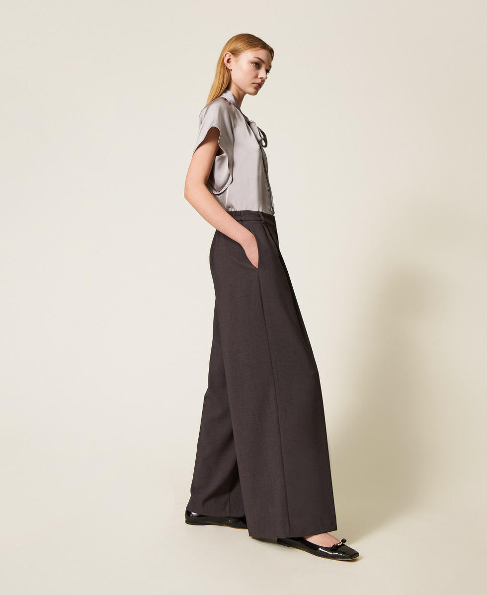 Palazzo trousers with pleats Charcoal Grey Melange Woman 252TF2043_12840_02