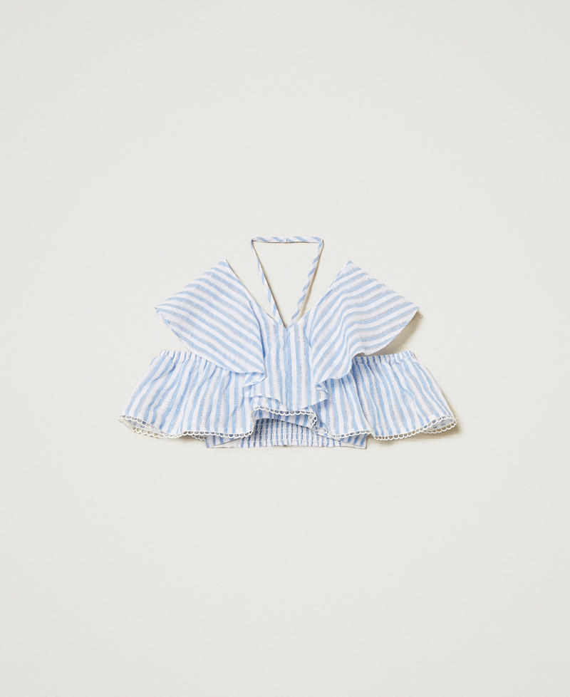 Jacquard muslin top with flounces Paper Blue/Ice Stripes Girl 251GJ2471_12208_S0